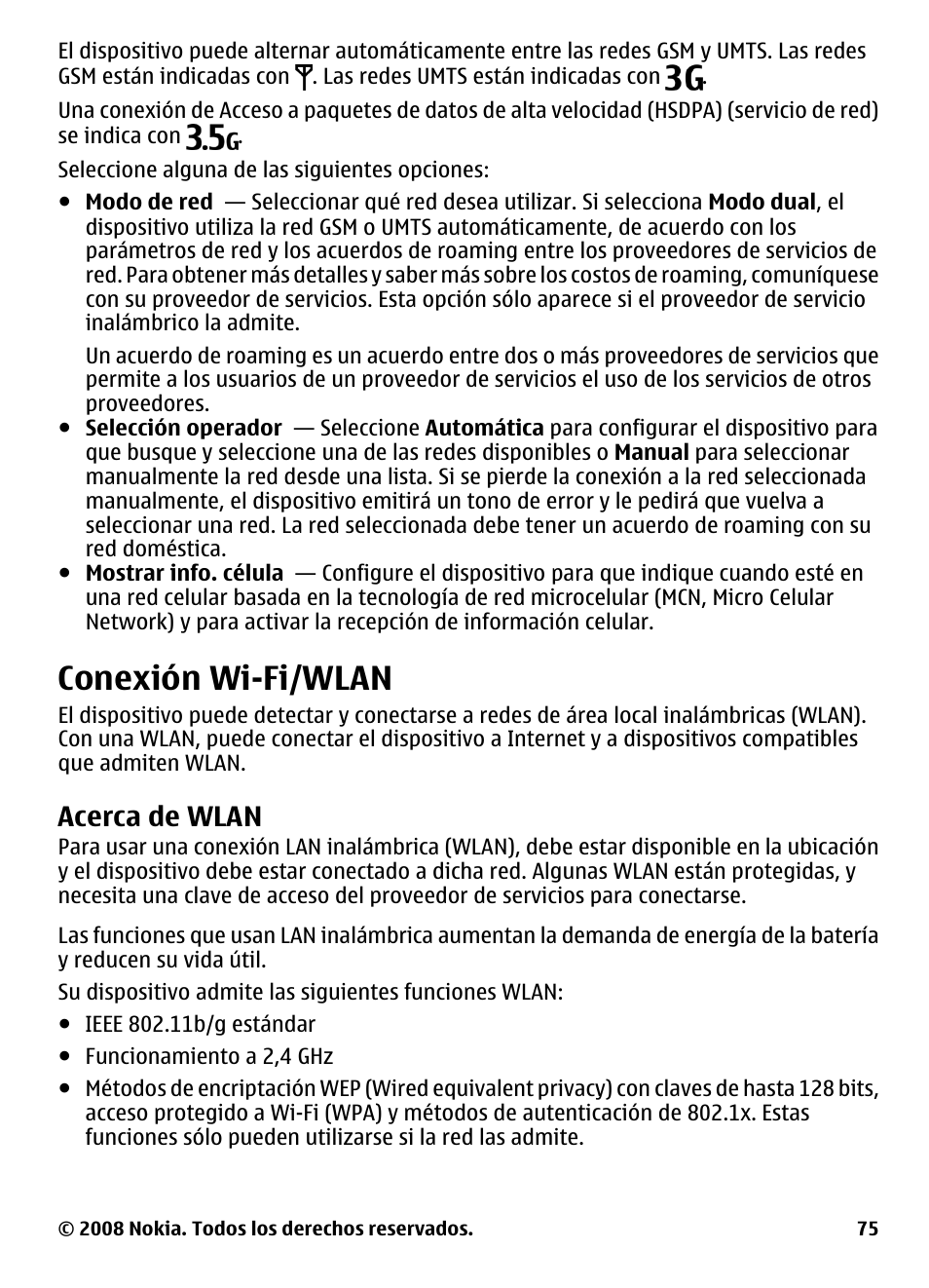 Conexión wi-fi/wlan, Acerca de wlan | Nokia 5800 User Manual | Page 192 / 243