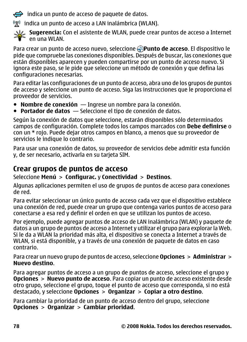 Crear grupos de puntos de acceso, Crear grupos de puntos de, Acceso | Nokia 5800 User Manual | Page 195 / 243