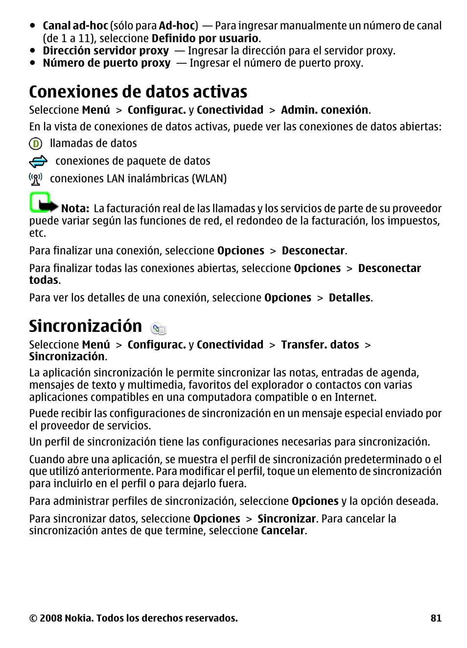 Conexiones de datos activas, Sincronización | Nokia 5800 User Manual | Page 198 / 243