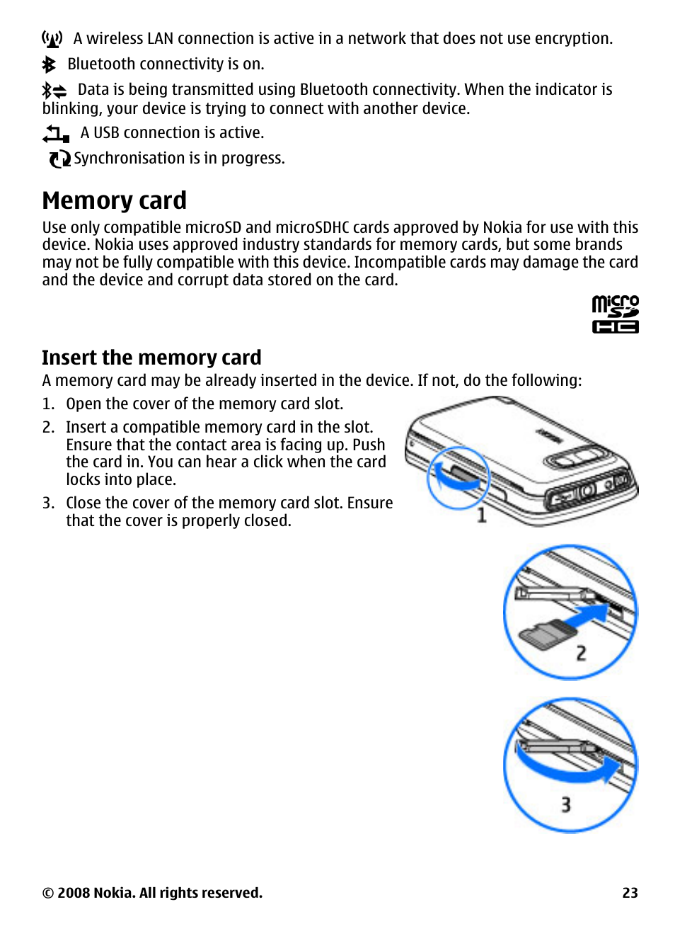 Memory card, Insert the memory card | Nokia 5800 User Manual | Page 23 / 243