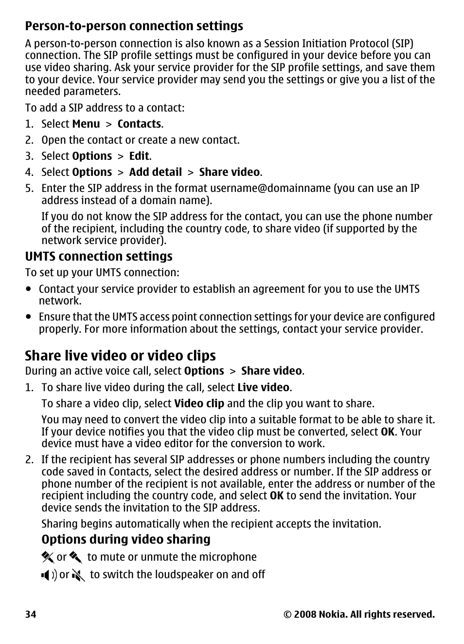 Share live video or video clips | Nokia 5800 User Manual | Page 34 / 243