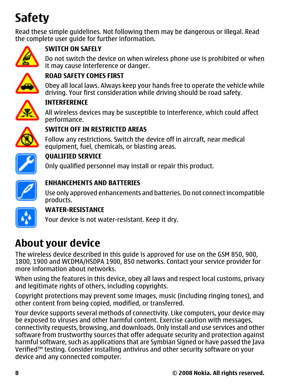 Safety, About your device | Nokia 5800 User Manual | Page 8 / 243