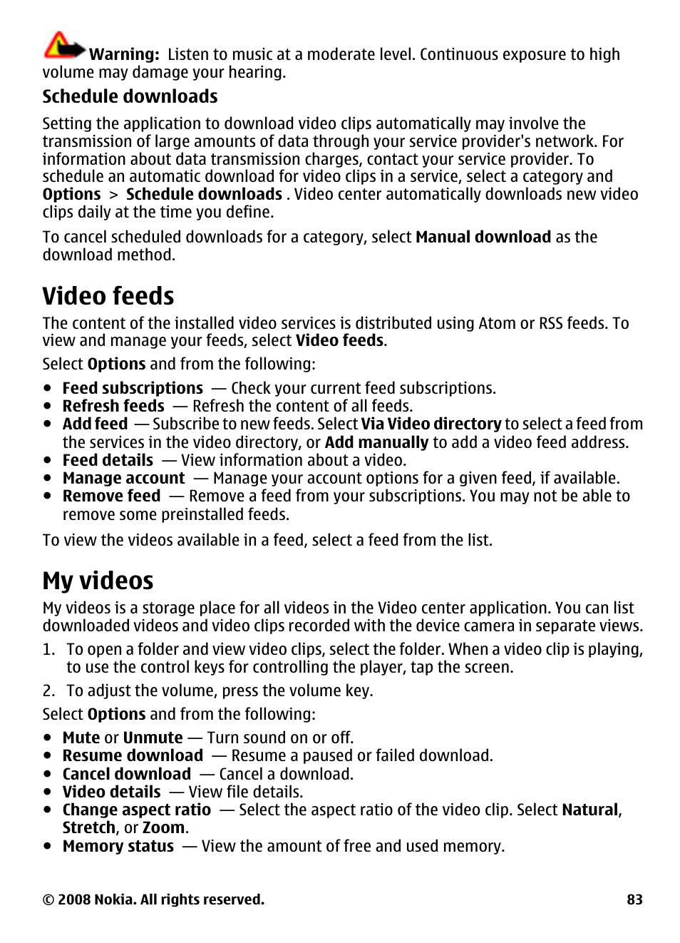 Video feeds, My videos | Nokia 5800 User Manual | Page 83 / 243