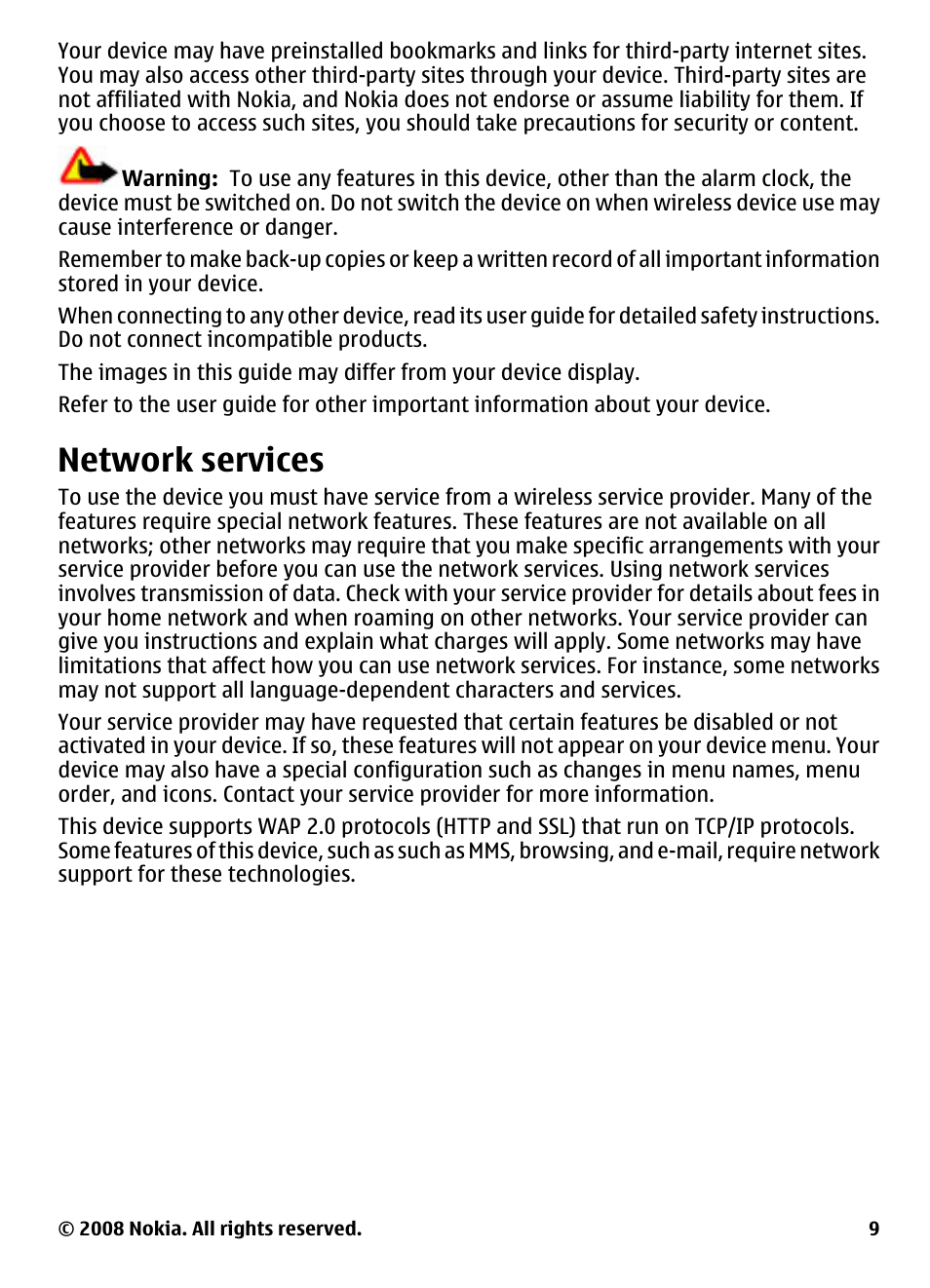 Network services | Nokia 5800 User Manual | Page 9 / 243