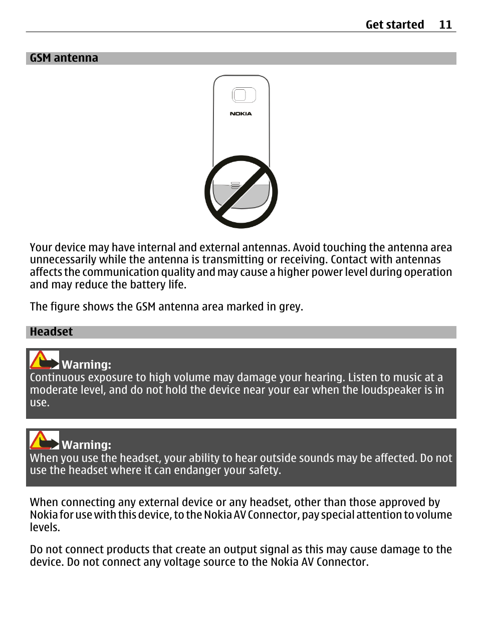 Gsm antenna, Headset | Nokia C2-01 User Manual | Page 11 / 39