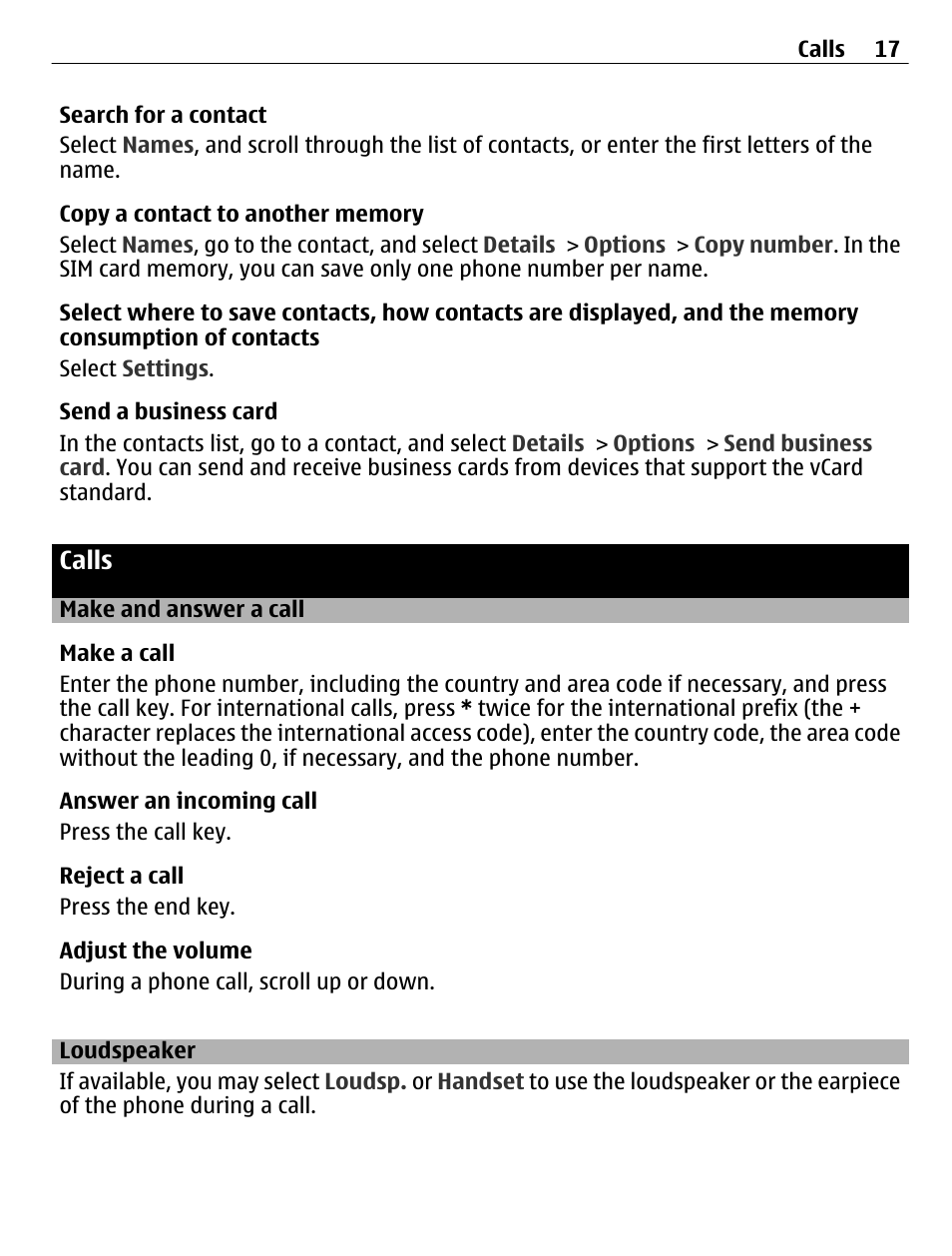 Calls, Make and answer a call, Loudspeaker | Nokia C2-01 User Manual | Page 17 / 39