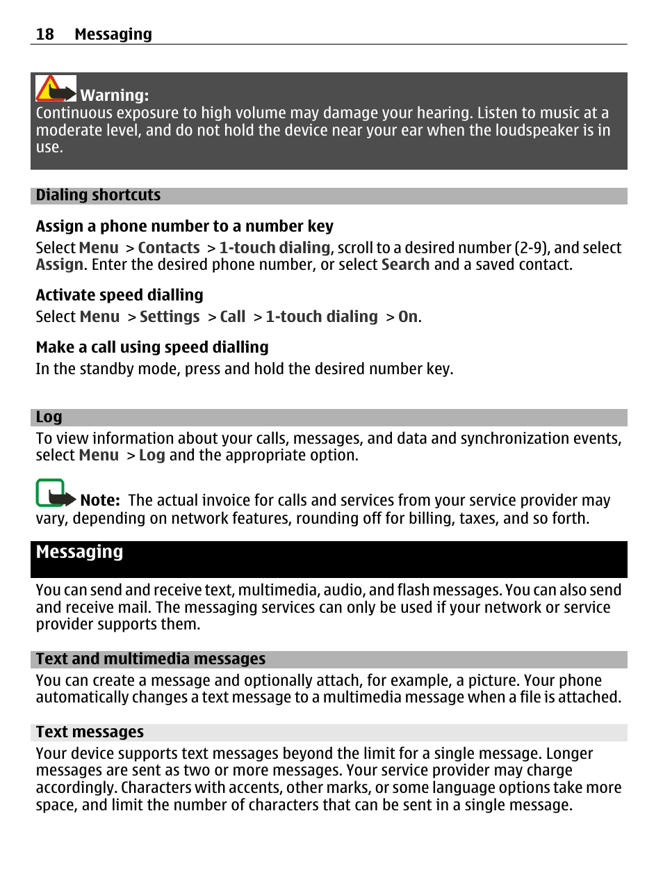 Dialing shortcuts, Messaging, Text and multimedia messages | Text messages | Nokia C2-01 User Manual | Page 18 / 39