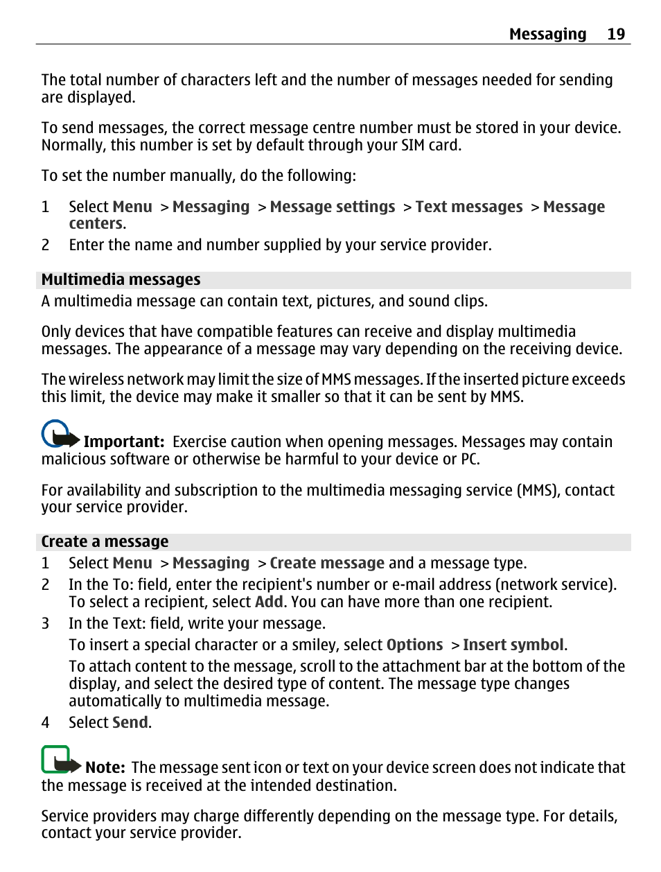 Multimedia messages, Create a message | Nokia C2-01 User Manual | Page 19 / 39