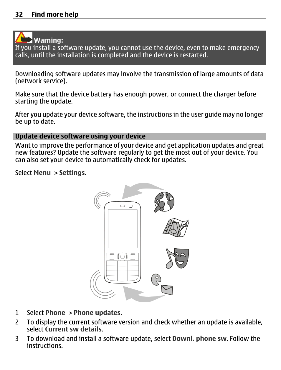 Update device software using your device, Update device software using your, Device | Nokia C2-01 User Manual | Page 32 / 39