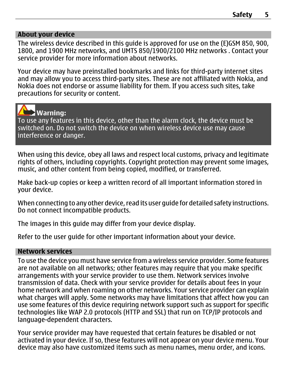 About your device, Network services | Nokia C2-01 User Manual | Page 5 / 39