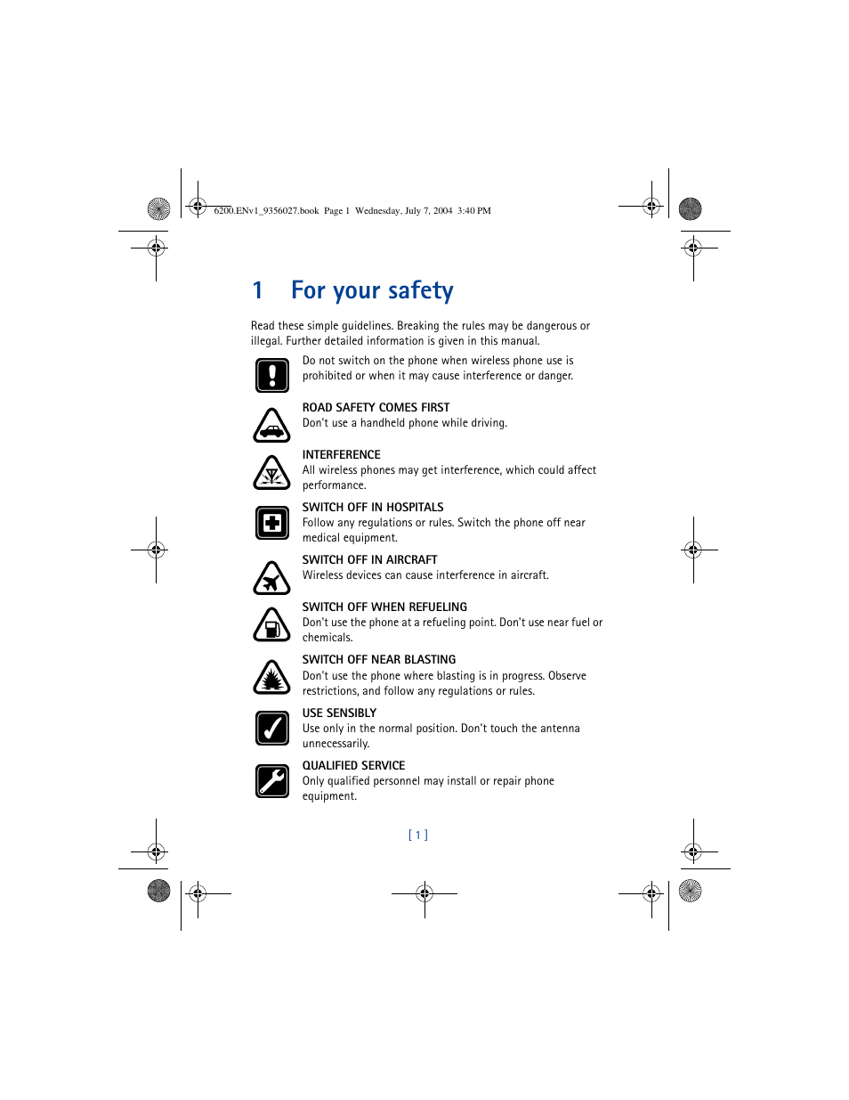 1 for your safety, For your safety, 1for your safety | Nokia 6200 User Manual | Page 10 / 193
