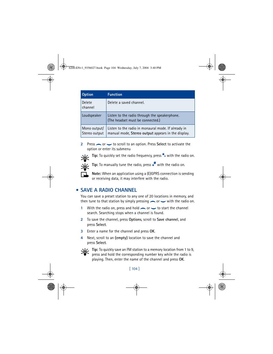 Save a radio channel | Nokia 6200 User Manual | Page 113 / 193