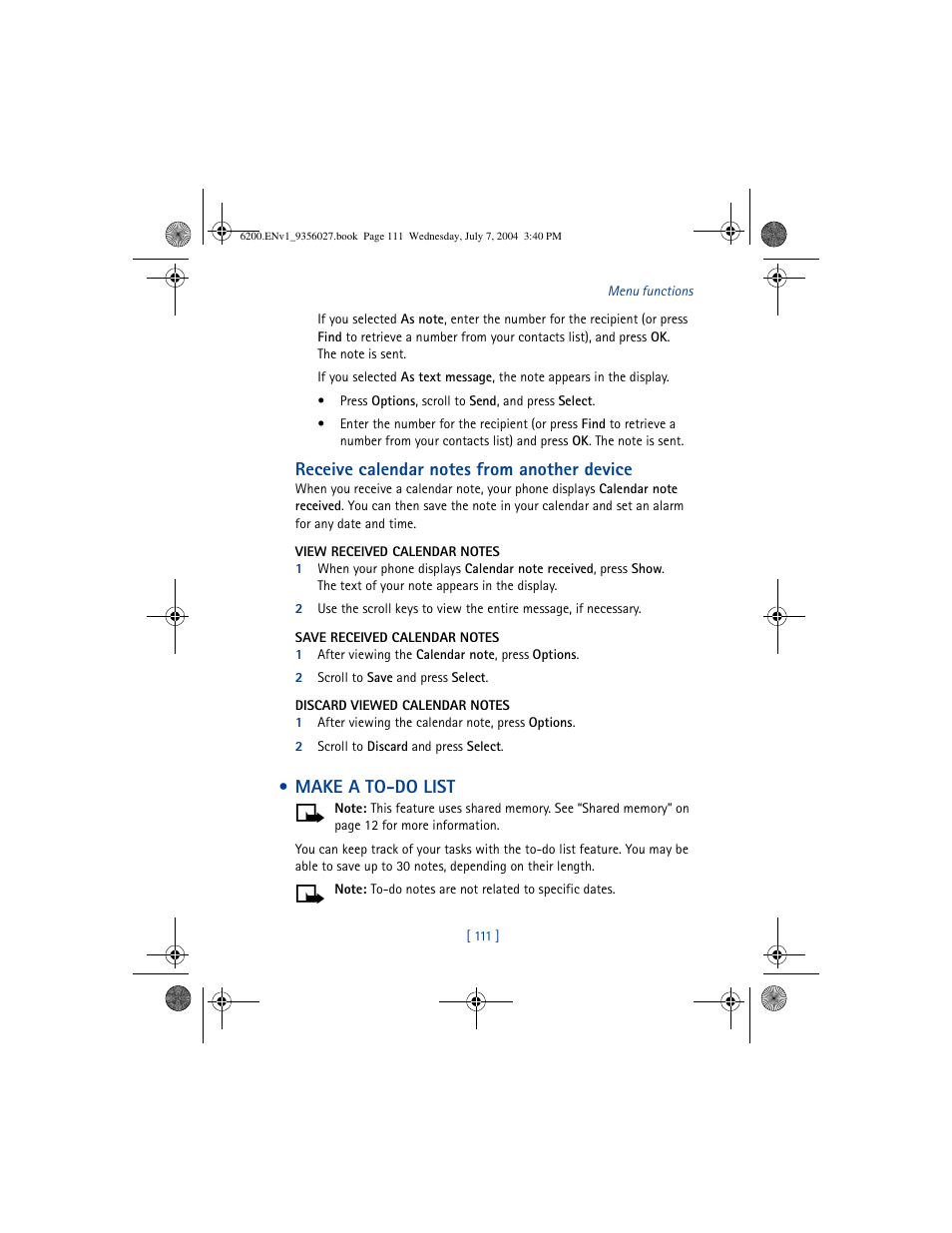 Make a to-do list | Nokia 6200 User Manual | Page 120 / 193