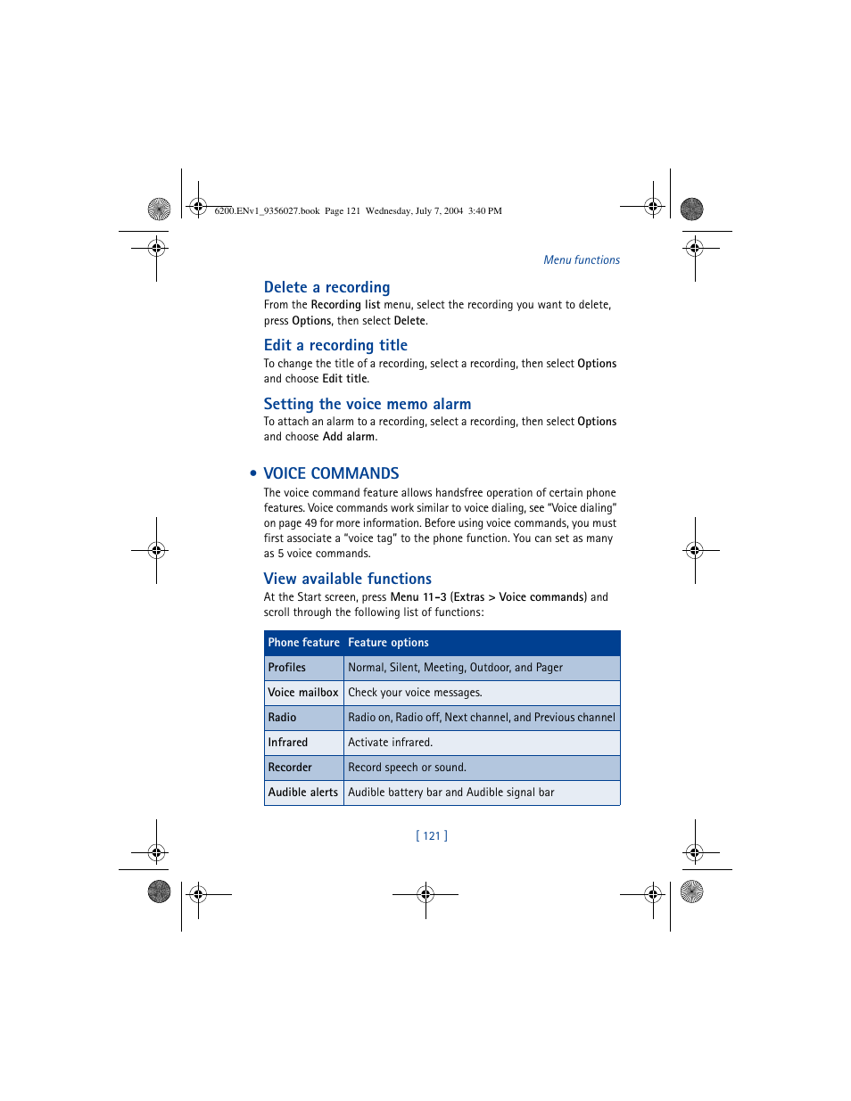 Voice commands | Nokia 6200 User Manual | Page 130 / 193