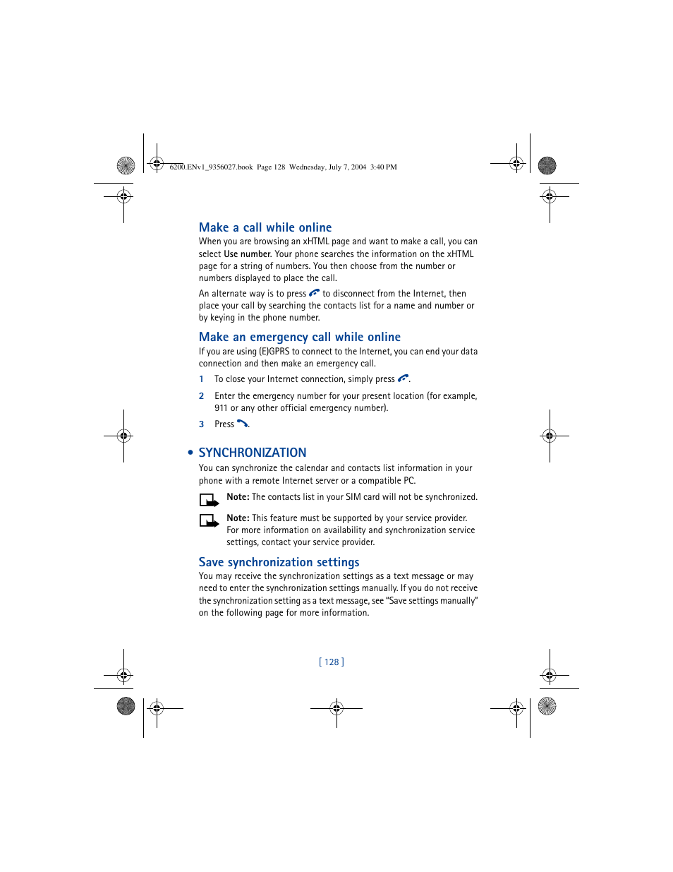 Synchronization | Nokia 6200 User Manual | Page 137 / 193