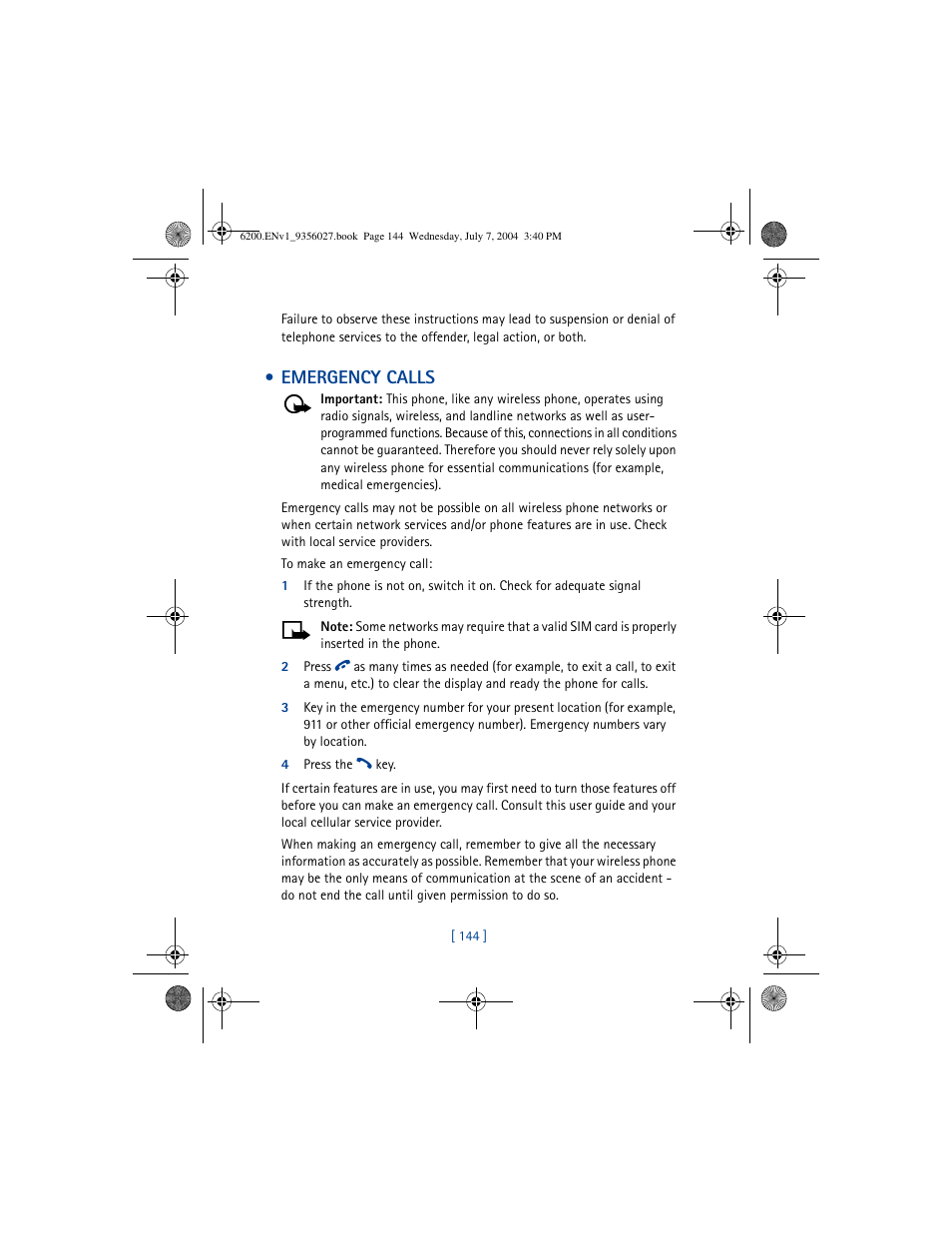 Emergency calls | Nokia 6200 User Manual | Page 153 / 193