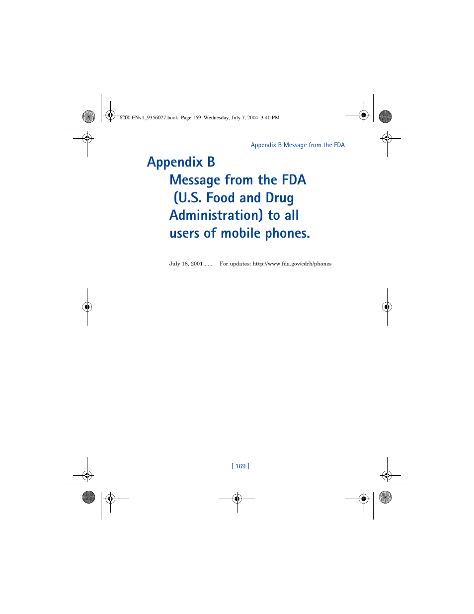 Appendix b message from the fda | Nokia 6200 User Manual | Page 178 / 193