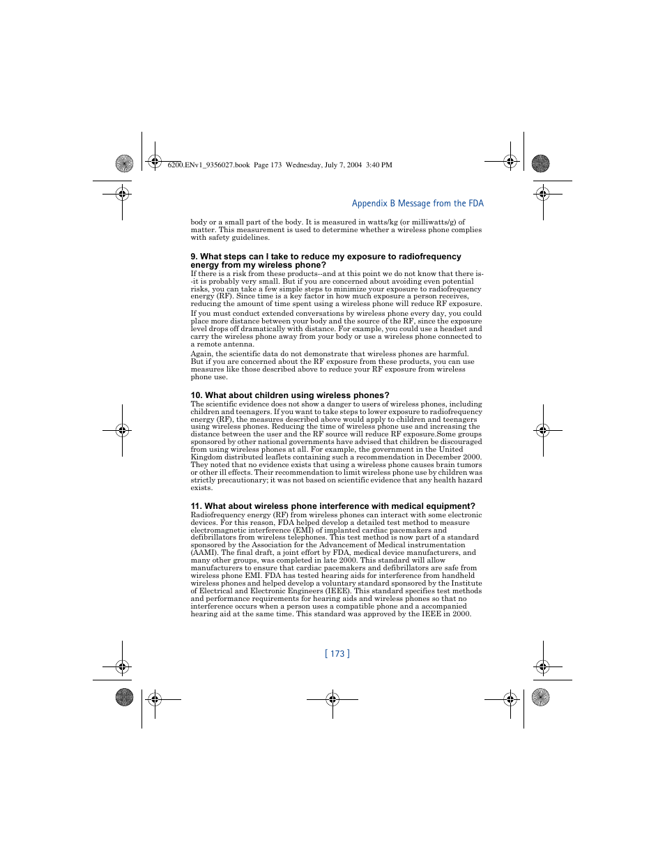 173 ] appendix b message from the fda | Nokia 6200 User Manual | Page 182 / 193