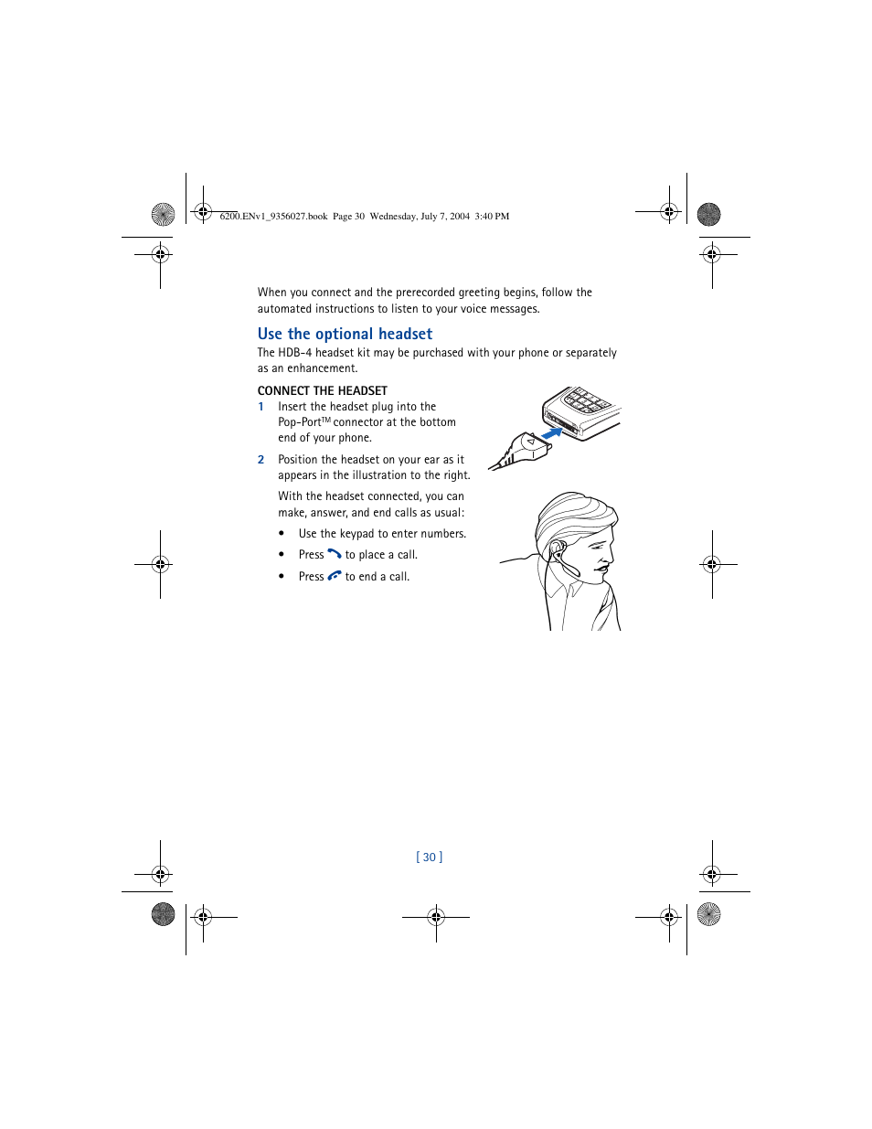 Use the optional headset | Nokia 6200 User Manual | Page 39 / 193