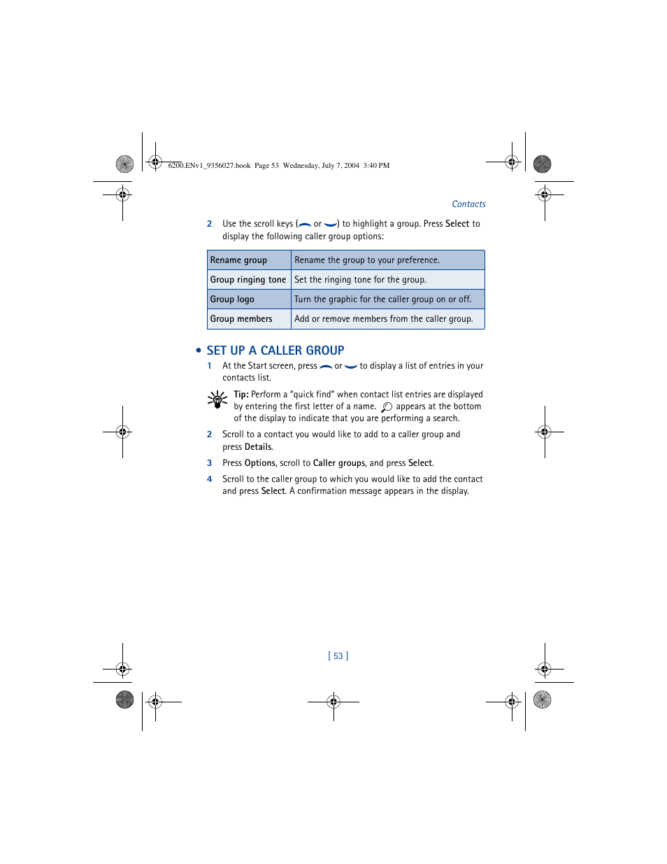 Set up a caller group | Nokia 6200 User Manual | Page 62 / 193