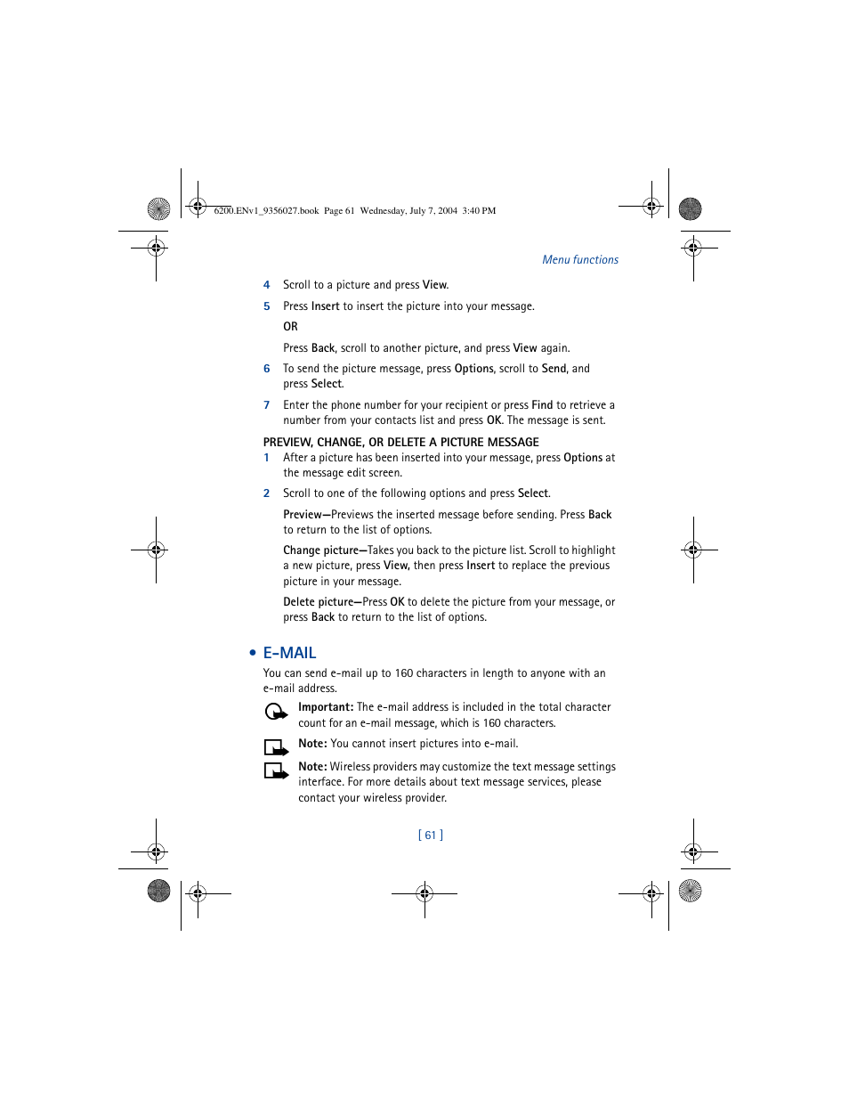 E-mail | Nokia 6200 User Manual | Page 70 / 193