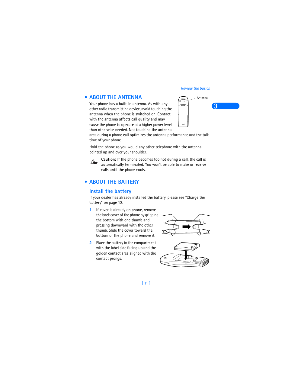 About the antenna, About the battery, Install the battery | About the antenna about the battery | Nokia 6360 User Manual | Page 22 / 170