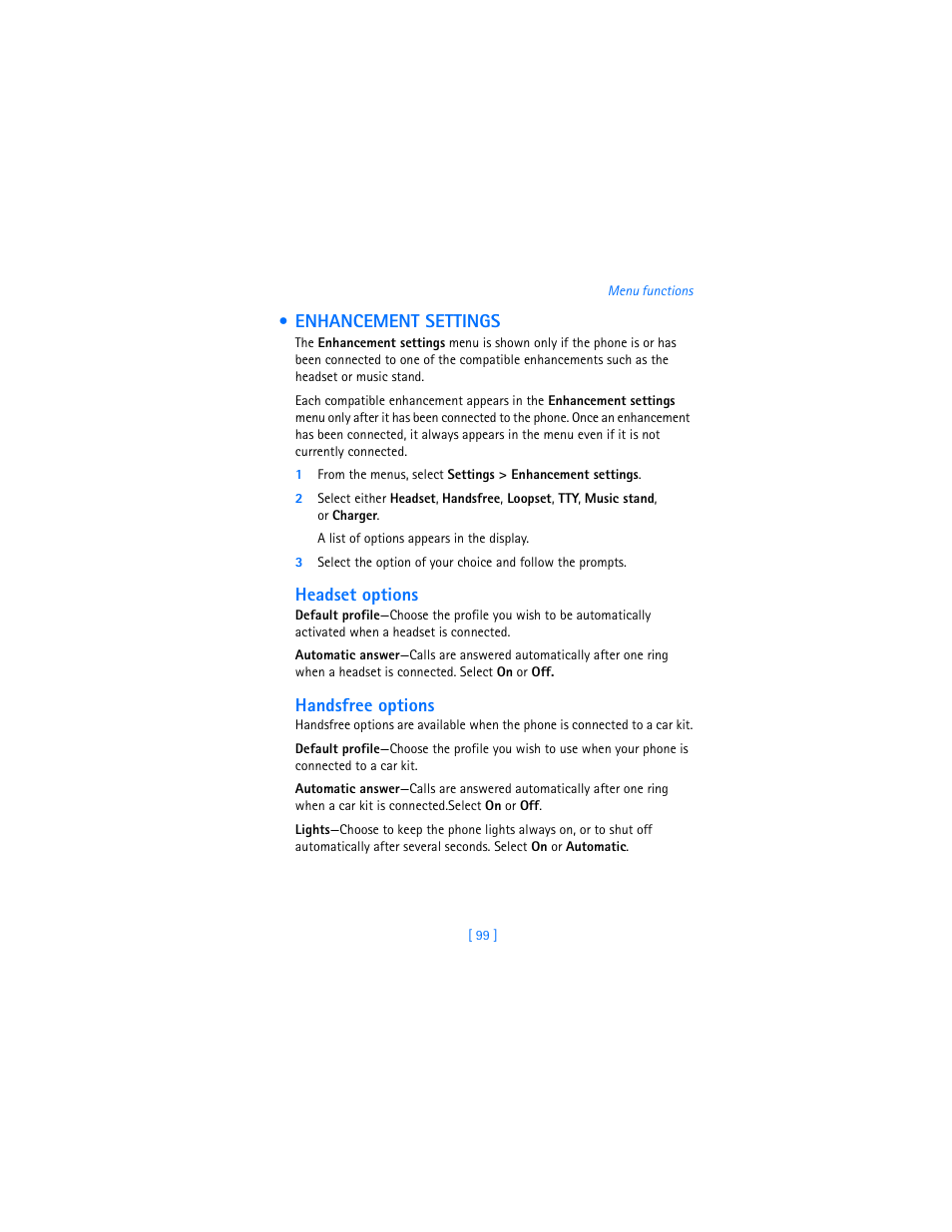 Enhancement settings | Nokia 7250i User Manual | Page 110 / 201