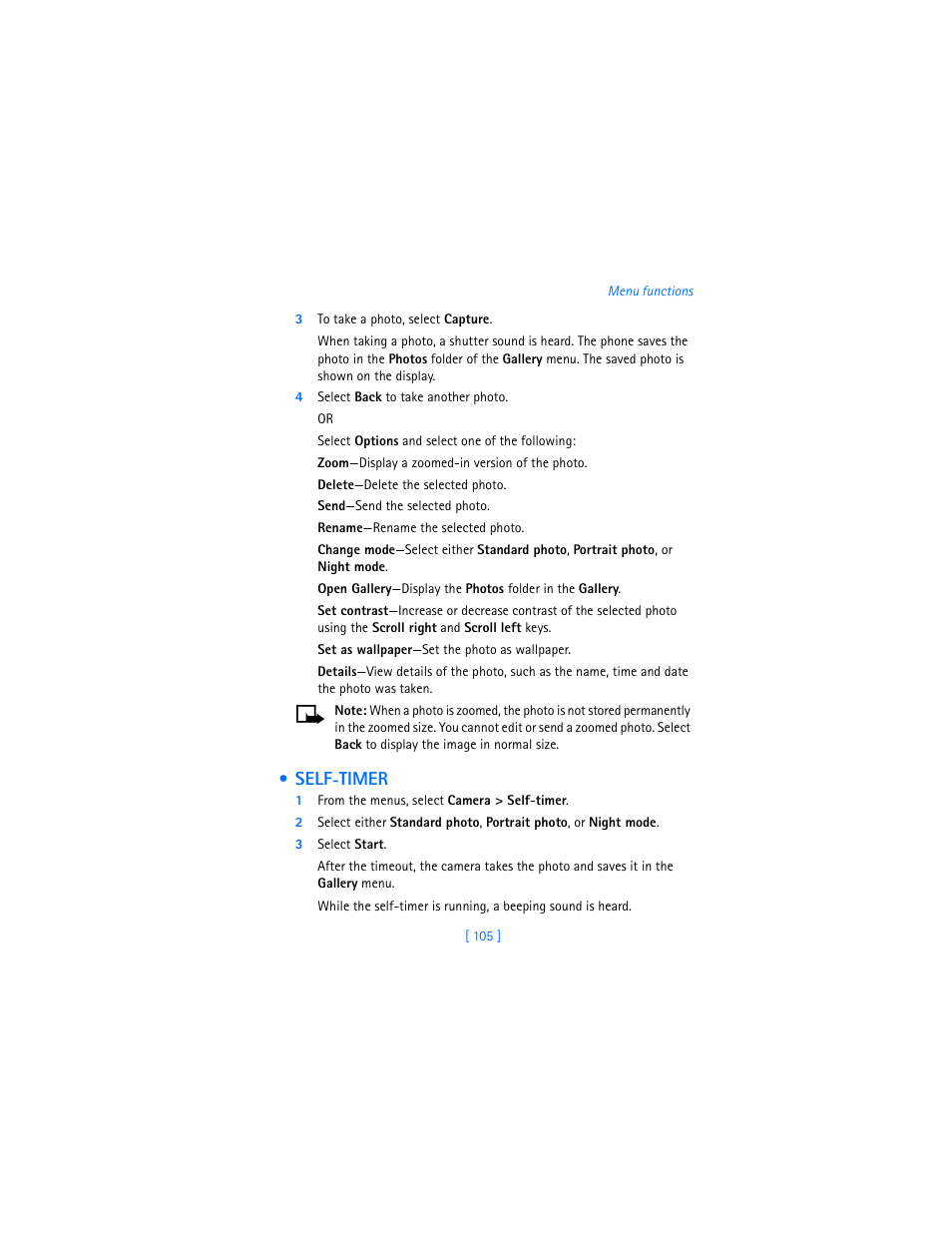 Self-timer, Self, Timer | Nokia 7250i User Manual | Page 116 / 201