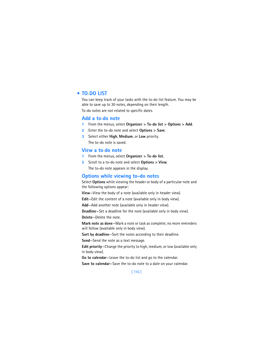 To-do list | Nokia 7250i User Manual | Page 127 / 201