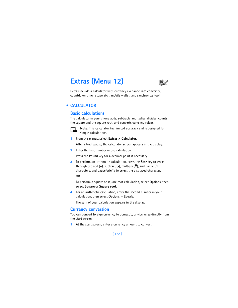 Extras (menu 12), Calculator | Nokia 7250i User Manual | Page 133 / 201