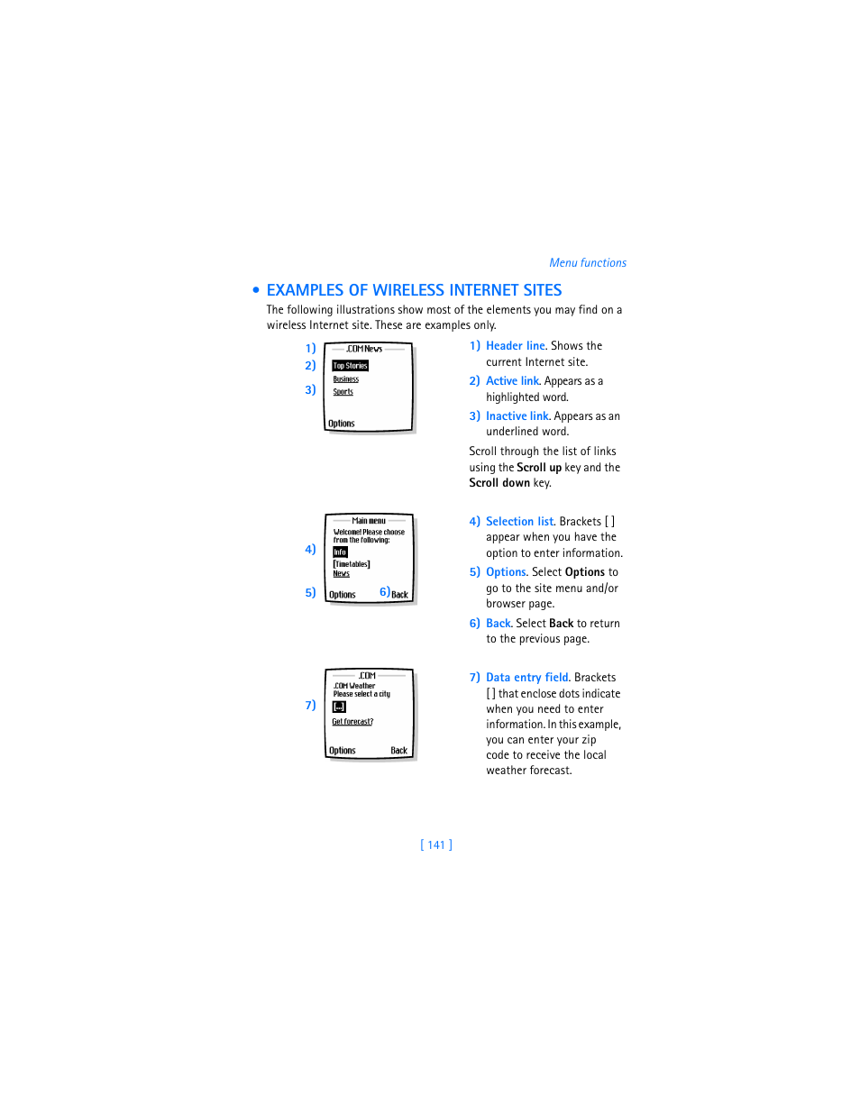 Examples of wireless internet sites | Nokia 7250i User Manual | Page 152 / 201