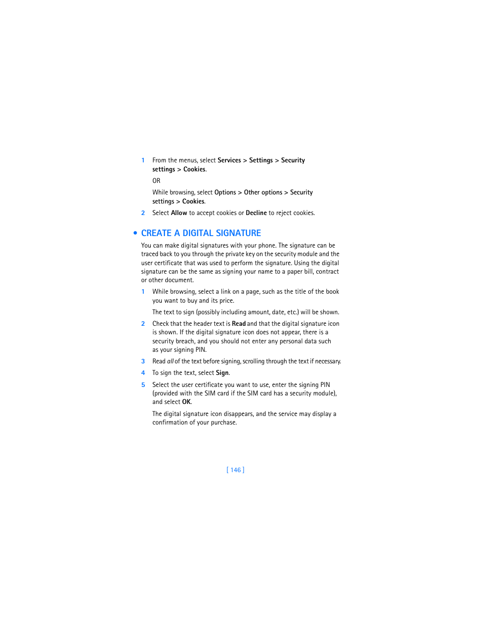 Create a digital signature | Nokia 7250i User Manual | Page 157 / 201