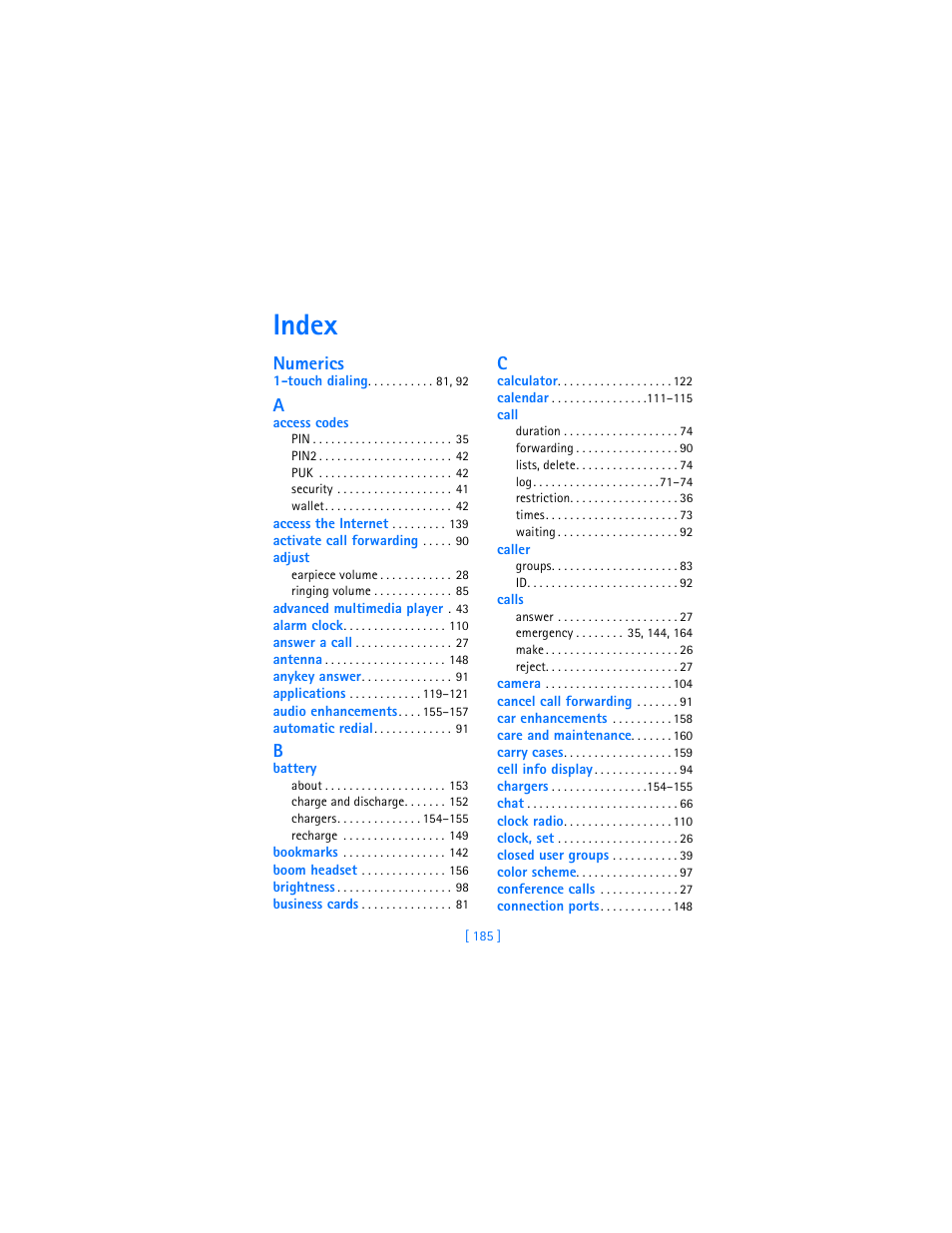 Index, Numerics | Nokia 7250i User Manual | Page 196 / 201