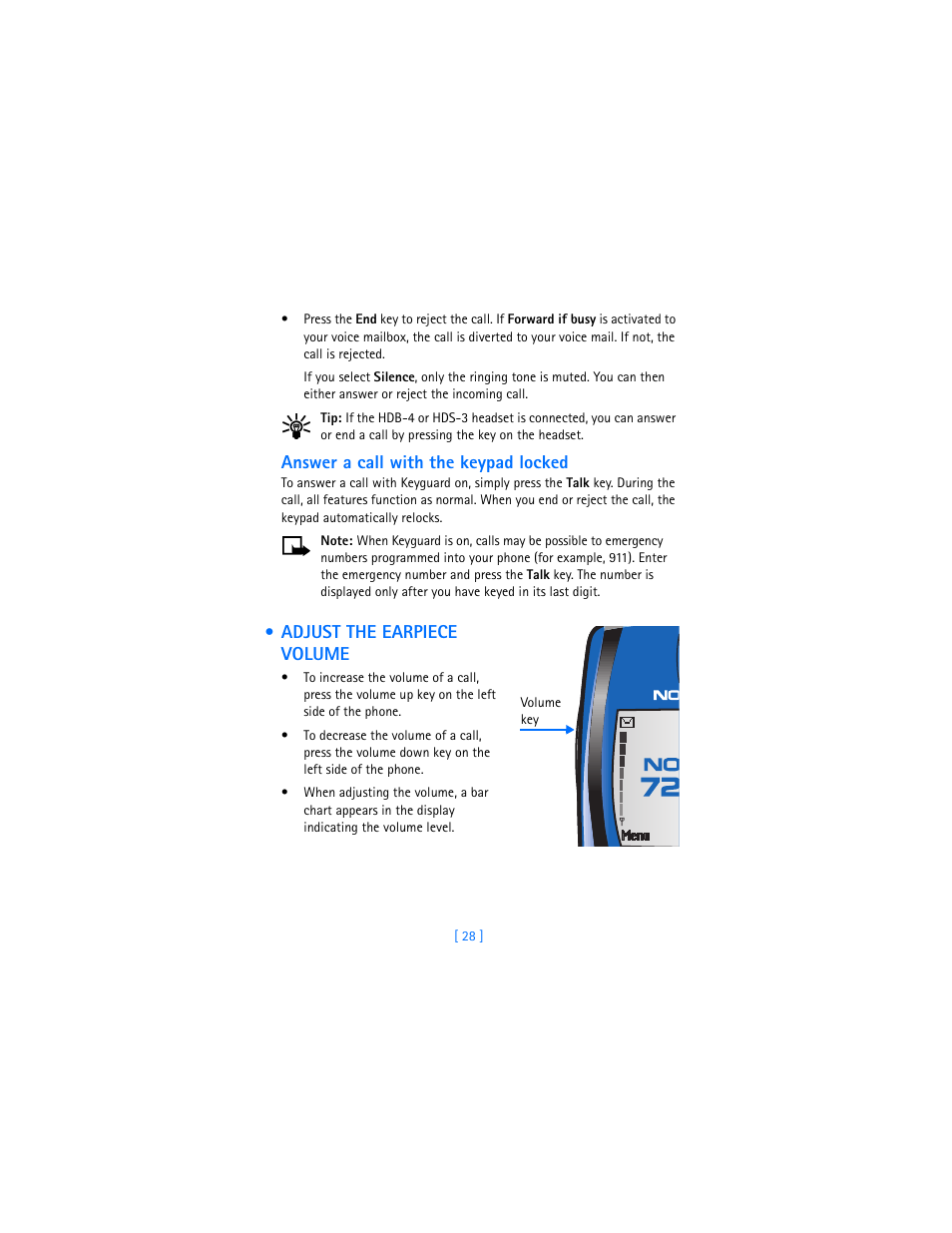 Adjust the earpiece volume | Nokia 7250i User Manual | Page 39 / 201