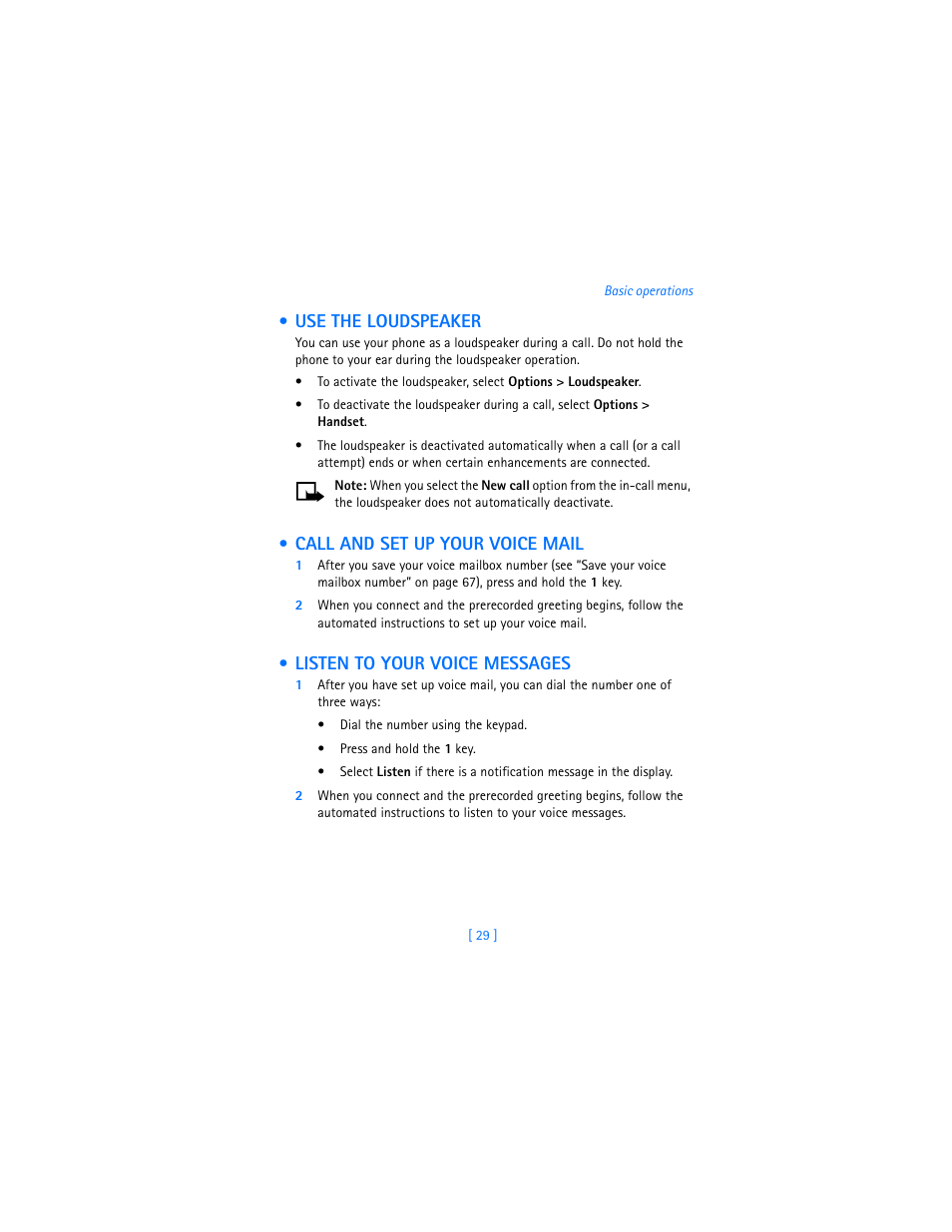 Use the loudspeaker, Call and set up your voice mail, Listen to your voice messages | Nokia 7250i User Manual | Page 40 / 201