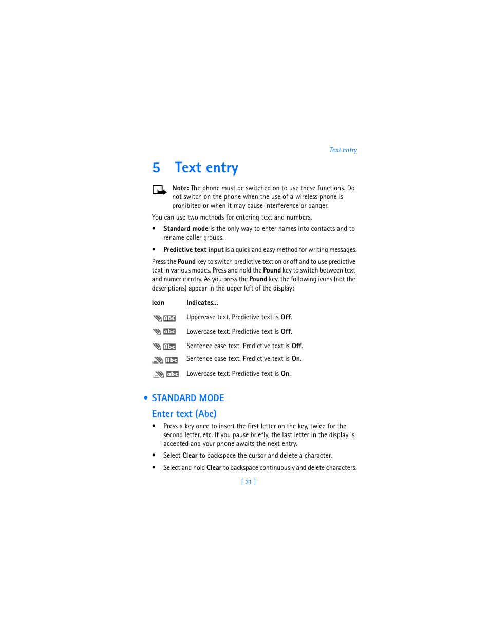 5 text entry, Standard mode, Text entry | 5text entry | Nokia 7250i User Manual | Page 42 / 201