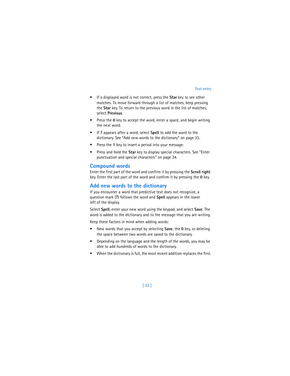 Compound words, Add new words to the dictionary | Nokia 7250i User Manual | Page 44 / 201