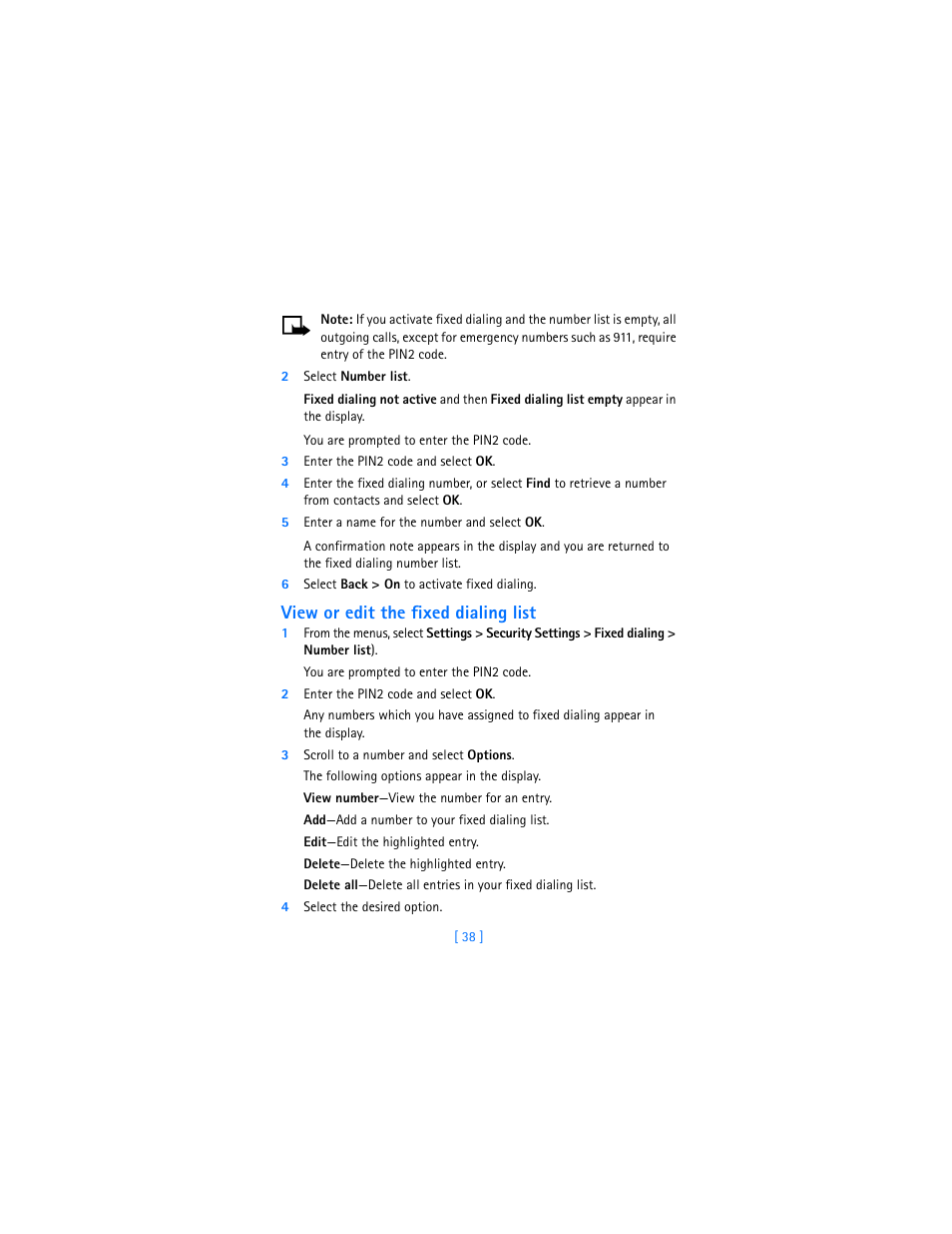View or edit the fixed dialing list | Nokia 7250i User Manual | Page 49 / 201