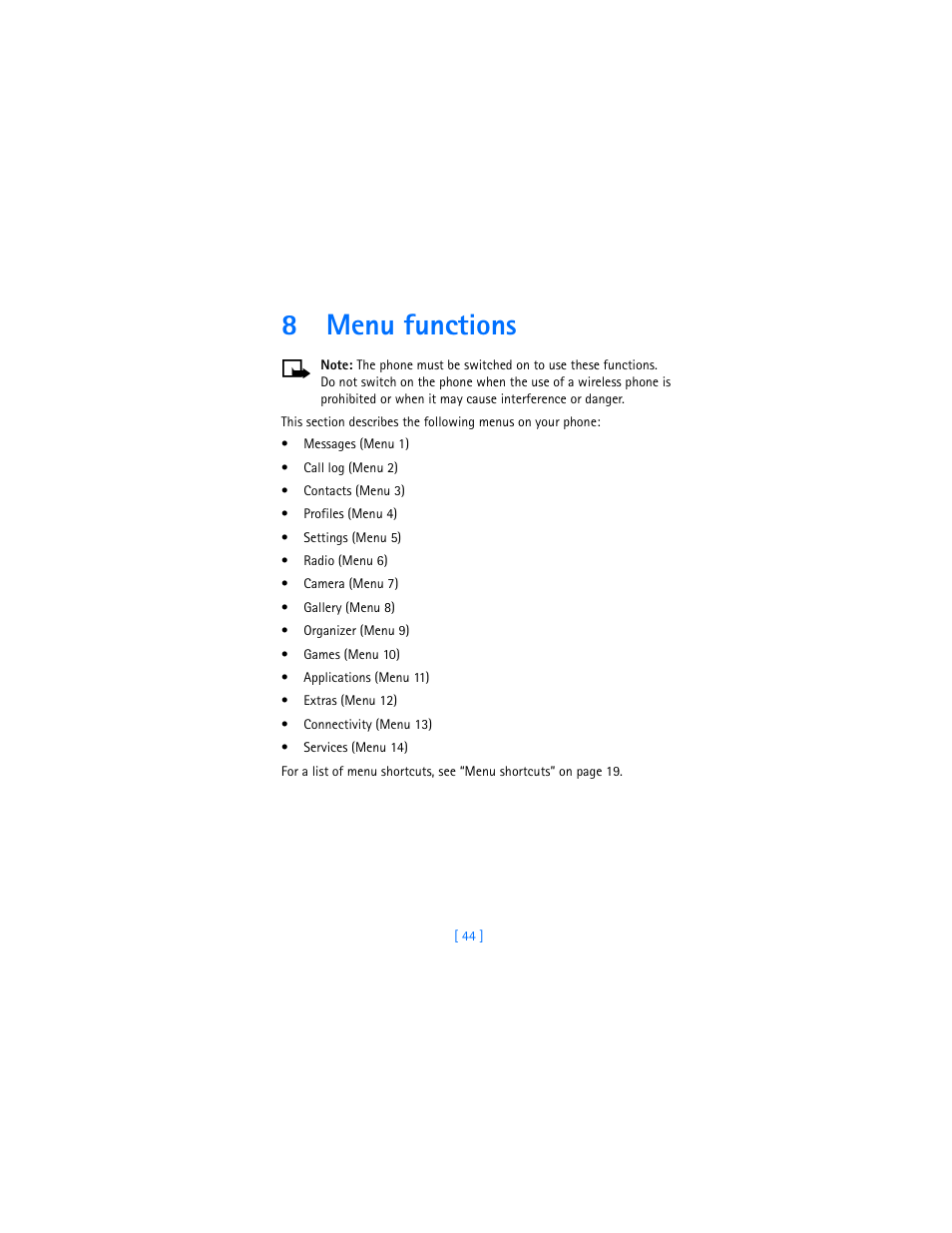 8 menu functions, Menu functions, 8menu functions | Nokia 7250i User Manual | Page 55 / 201