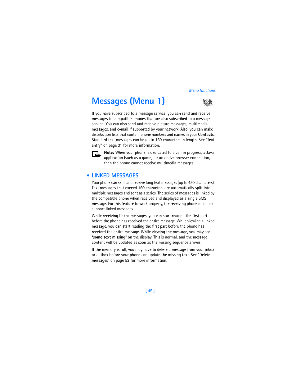 Messages (menu 1), Linked messages | Nokia 7250i User Manual | Page 56 / 201