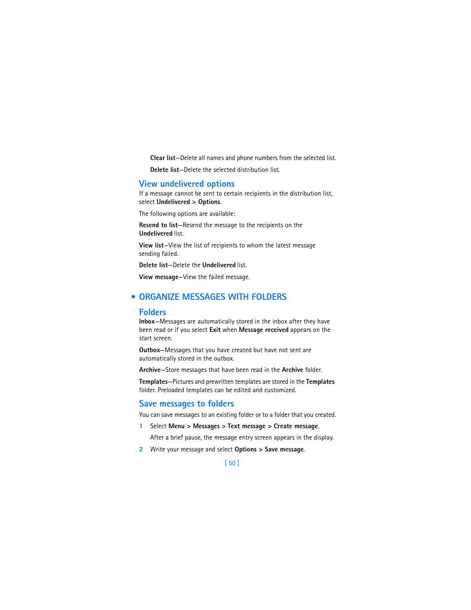 Organize messages with folders | Nokia 7250i User Manual | Page 61 / 201