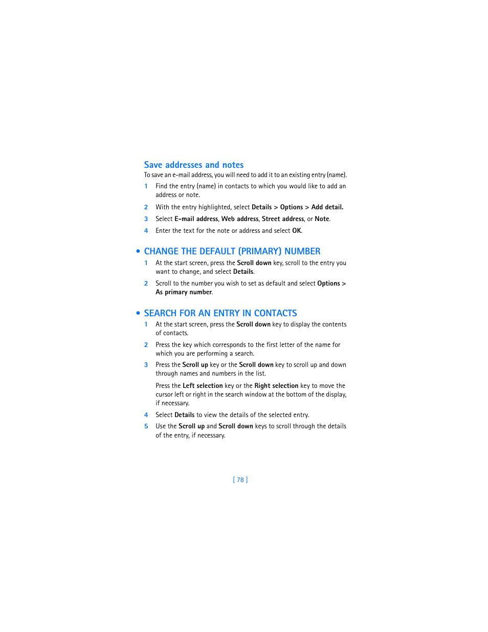 Change the default (primary) number, Search for an entry in contacts | Nokia 7250i User Manual | Page 89 / 201