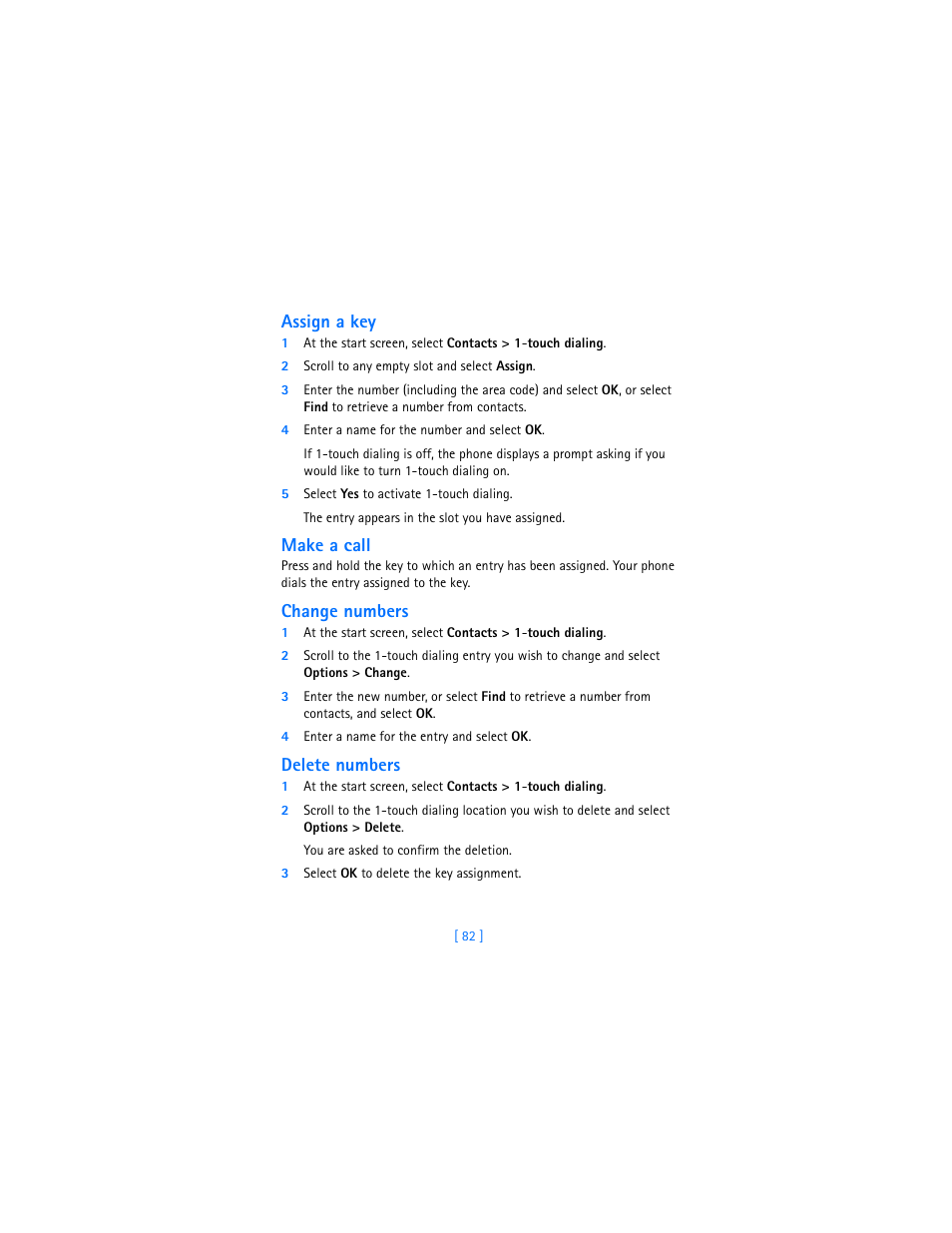 Assign a key, Make a call, Change numbers | Delete numbers | Nokia 7250i User Manual | Page 93 / 201