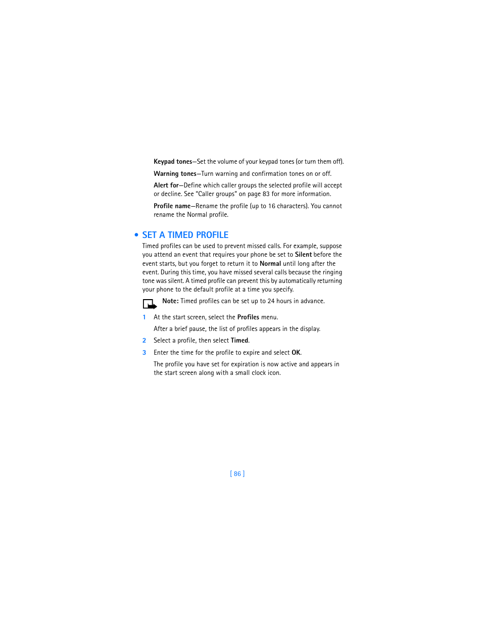 Set a timed profile | Nokia 7250i User Manual | Page 97 / 201