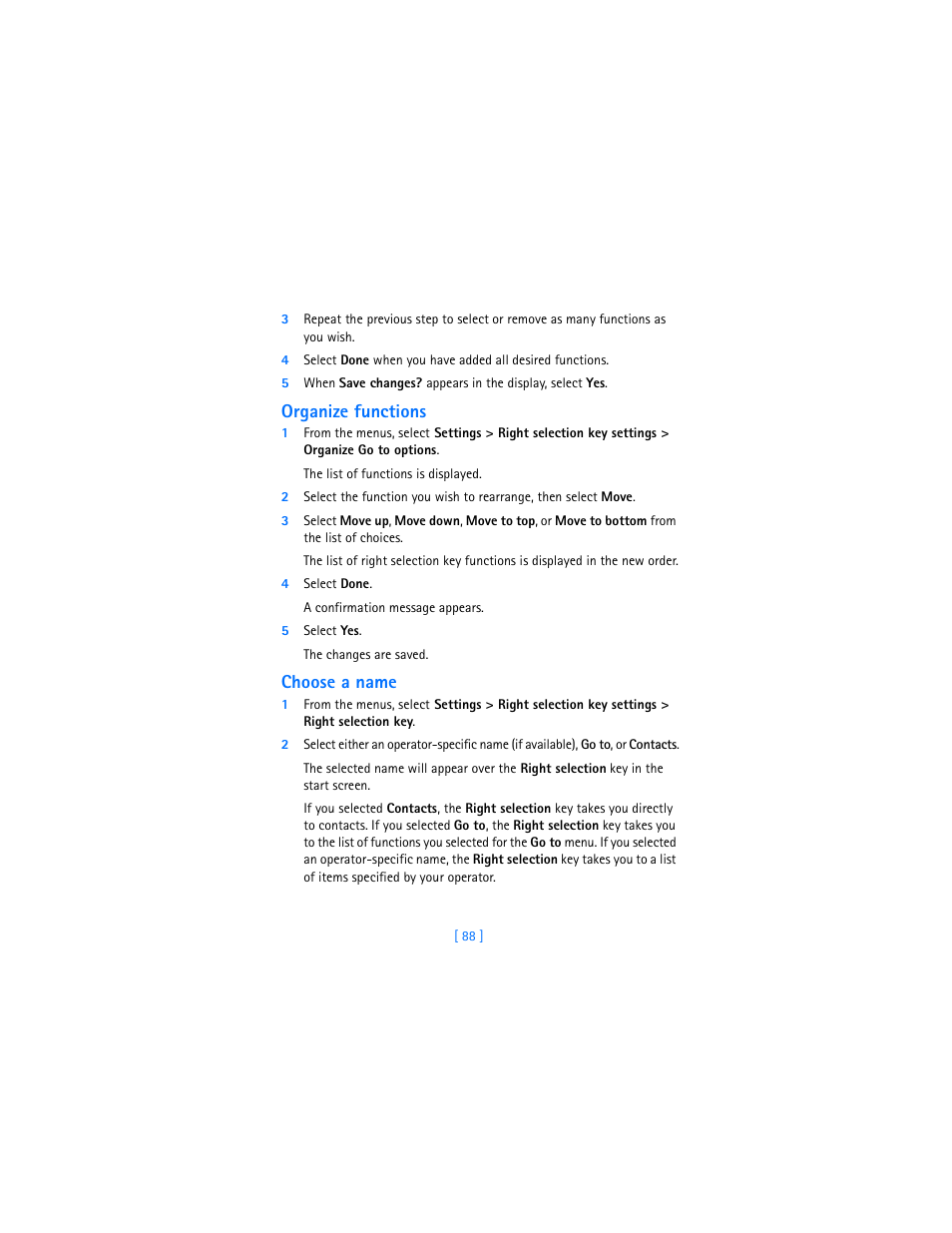 Organize functions, Choose a name | Nokia 7250i User Manual | Page 99 / 201