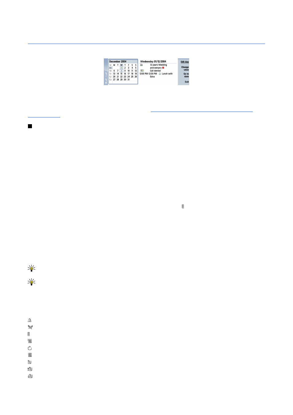 Calendar, Creating calendar entries, Calendar icons | Nokia 9500 User Manual | Page 51 / 112