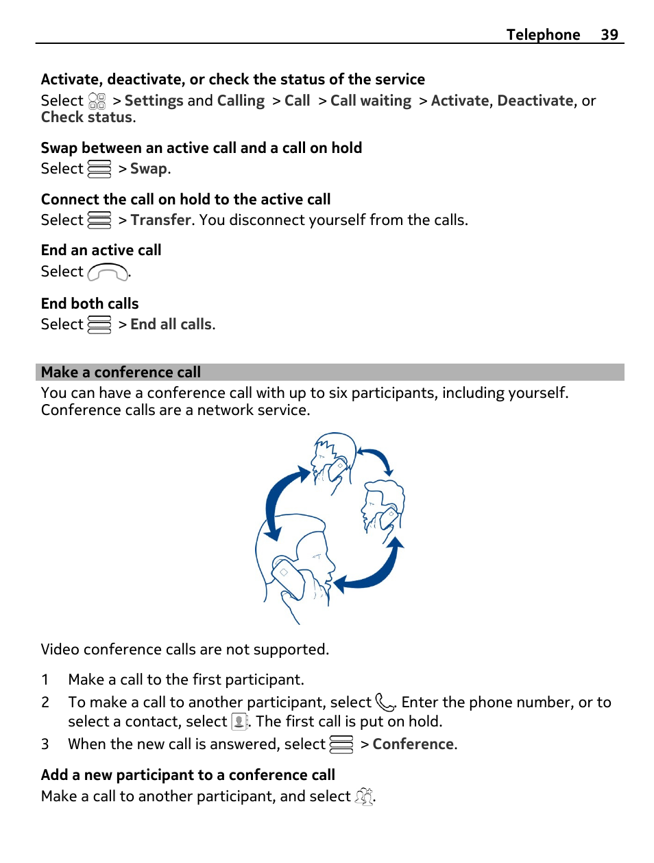 Make a conference call | Nokia N8-00 User Manual | Page 39 / 130