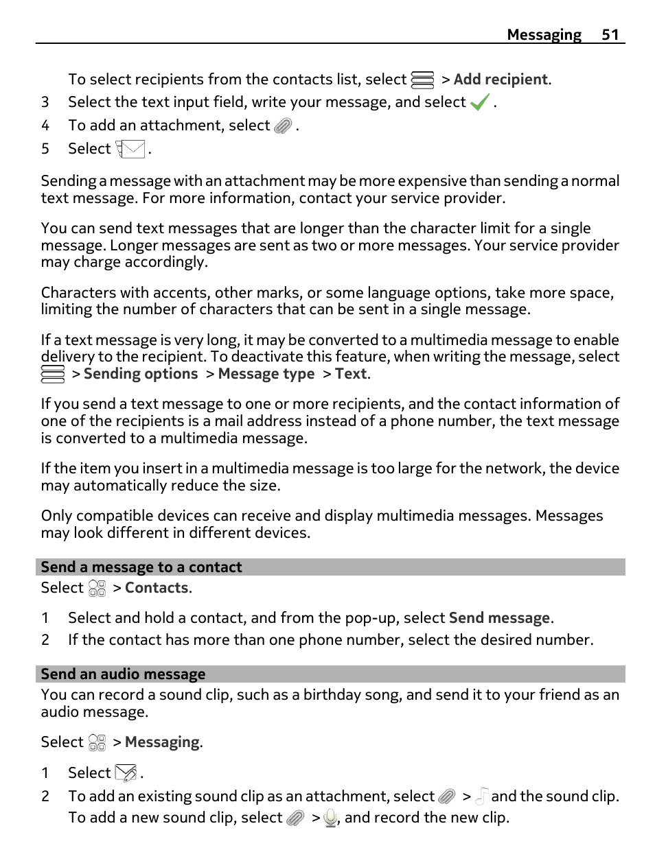 Send a message to a contact, Send an audio message | Nokia N8-00 User Manual | Page 51 / 130