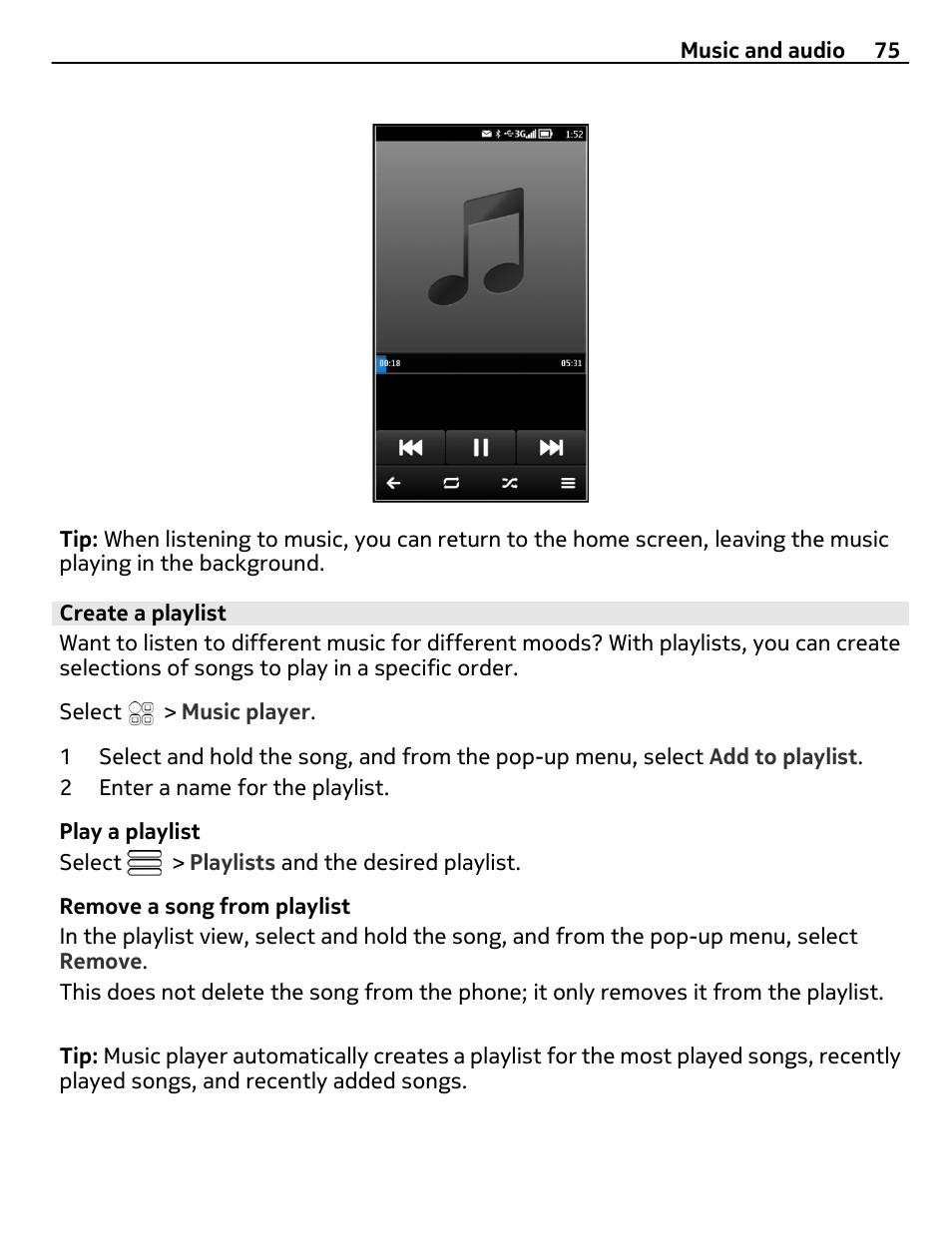 Create a playlist | Nokia N8-00 User Manual | Page 75 / 130
