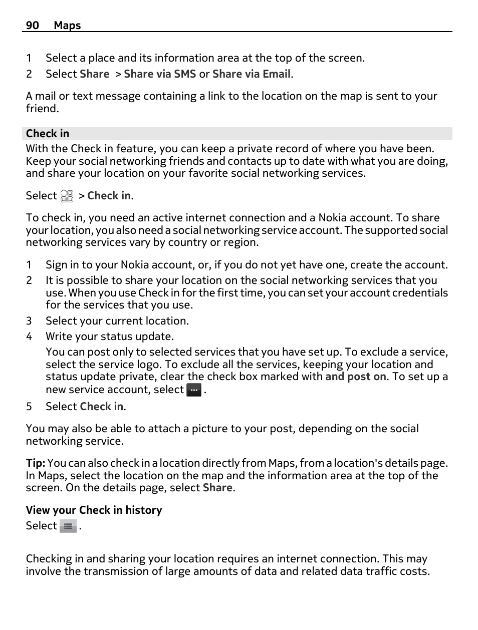 Check in | Nokia N8-00 User Manual | Page 90 / 130